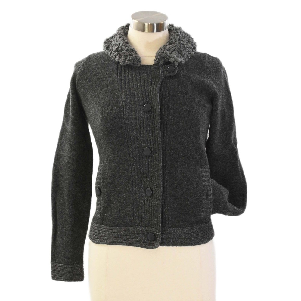 Womens Gap Grey Wool Cardigan Sweater S Tonal Textured Collar Tight knit